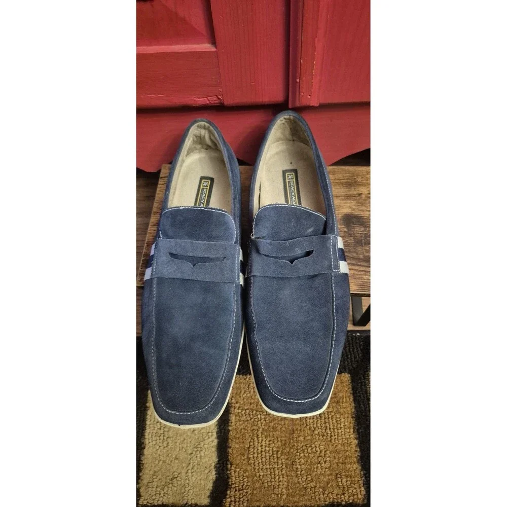 Stacy Adams Size 13 Blue Suede Shoes Loafers Stripes Dressy Casual READ EUC